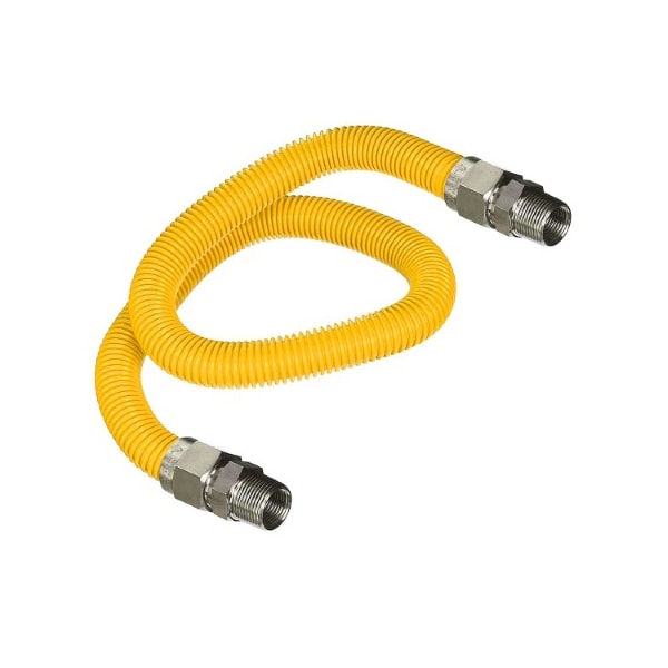 Flextron Gas Line Hose 5/8'' O.D.x60'' Len 1/2"x 3/4" MIP Fittings Yellow Coated Stainless Steel Flexible FTGC-YC12-60K - main